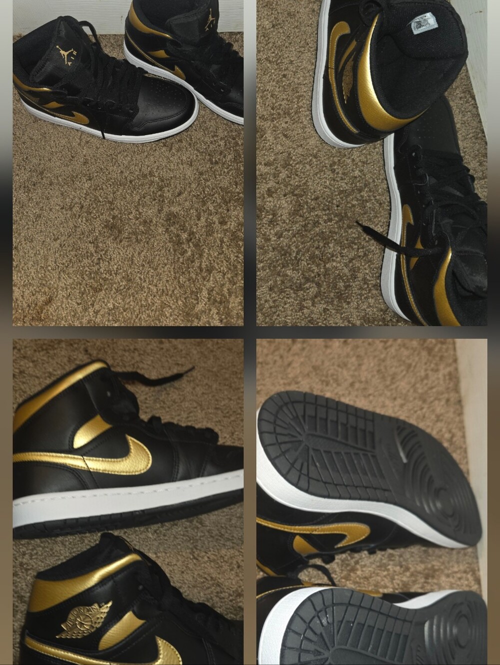 New Nike Air Jordan 1 Mid Size 9 Men Style DQ8426-071 Black White Mettalic Gold
